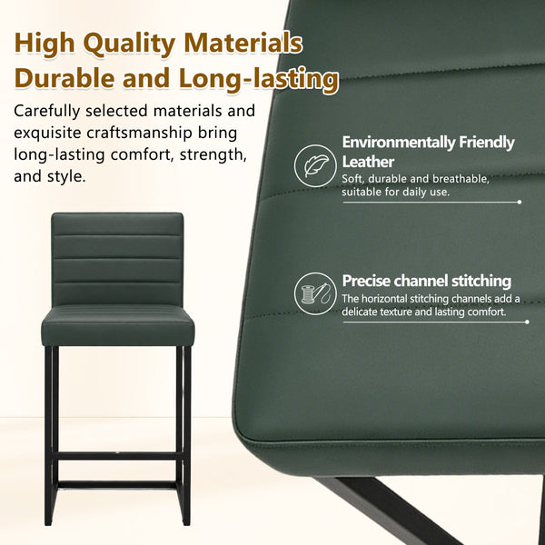English Elm 25.6 Inch Counter Height Barstools Set of 2 PU Upholstered Metal Frame Kitchen Seating Black+Green W2920P462102