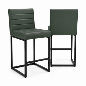 English Elm 25.6 Inch Counter Height Barstools Set of 2 PU Upholstered Metal Frame Kitchen Seating Black+Green W2920P462102