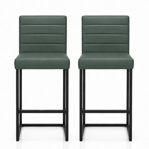 English Elm 25.6 Inch Counter Height Barstools Set of 2 PU Upholstered Metal Frame Kitchen Seating Black+Green W2920P462102
