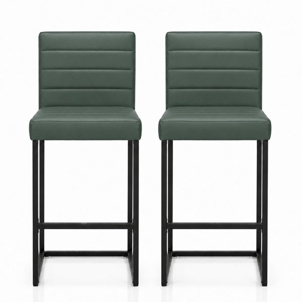 English Elm 25.6 Inch Counter Height Barstools Set of 2 PU Upholstered Metal Frame Kitchen Seating Black+Green W2920P462102