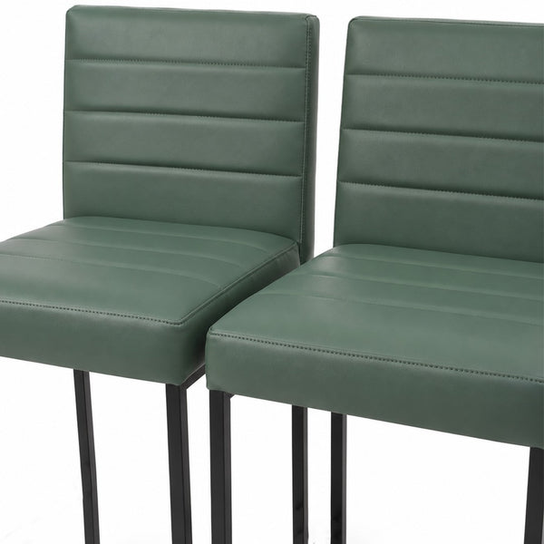 English Elm 25.6 Inch Counter Height Barstools Set of 2 PU Upholstered Metal Frame Kitchen Seating Black+Green W2920P462102