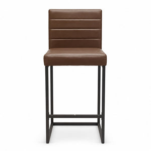English Elm 25.6 Inch Counter Height Barstools Set of 2 PU Upholstered Metal Frame Kitchen Seating Black Brown W2920P462103