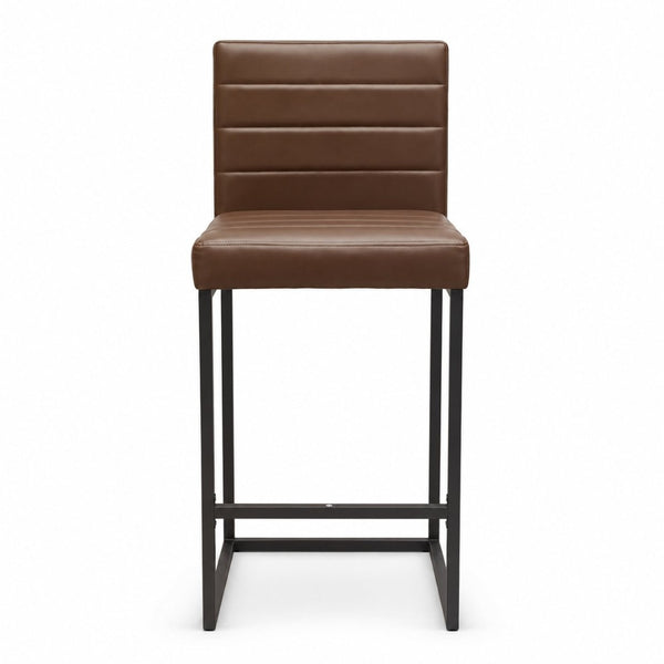 English Elm 25.6 Inch Counter Height Barstools Set of 2 PU Upholstered Metal Frame Kitchen Seating Black Brown W2920P462103