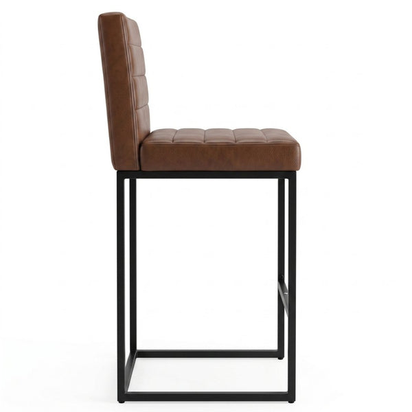 English Elm 25.6 Inch Counter Height Barstools Set of 2 PU Upholstered Metal Frame Kitchen Seating Black Brown W2920P462103