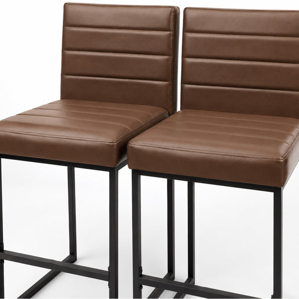 English Elm 25.6 Inch Counter Height Barstools Set of 2 PU Upholstered Metal Frame Kitchen Seating Black Brown W2920P462103