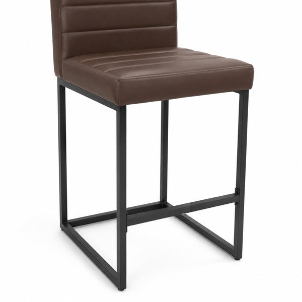 English Elm 25.6 Inch Counter Height Barstools Set of 2 PU Upholstered Metal Frame Kitchen Seating Black Brown W2920P462103