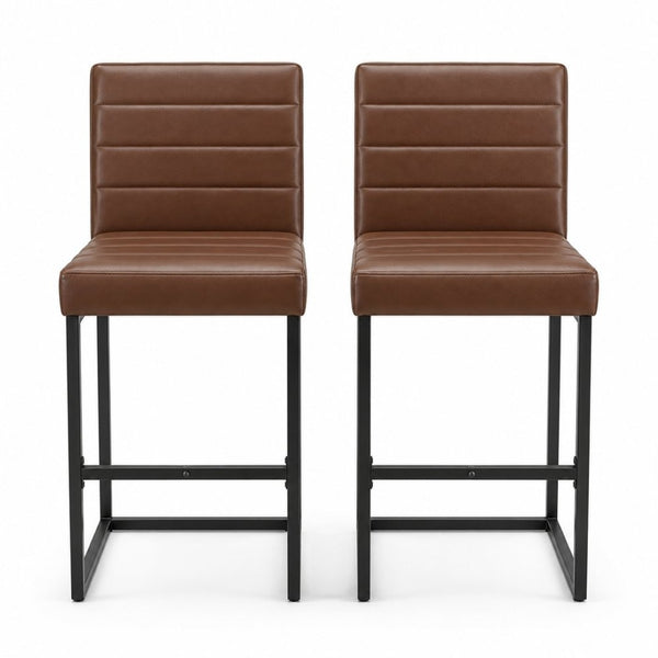 English Elm 25.6 Inch Counter Height Barstools Set of 2 PU Upholstered Metal Frame Kitchen Seating Black Brown W2920P462103