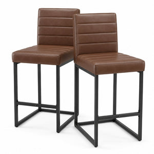 English Elm 25.6 Inch Counter Height Barstools Set of 2 PU Upholstered Metal Frame Kitchen Seating Black Brown W2920P462103