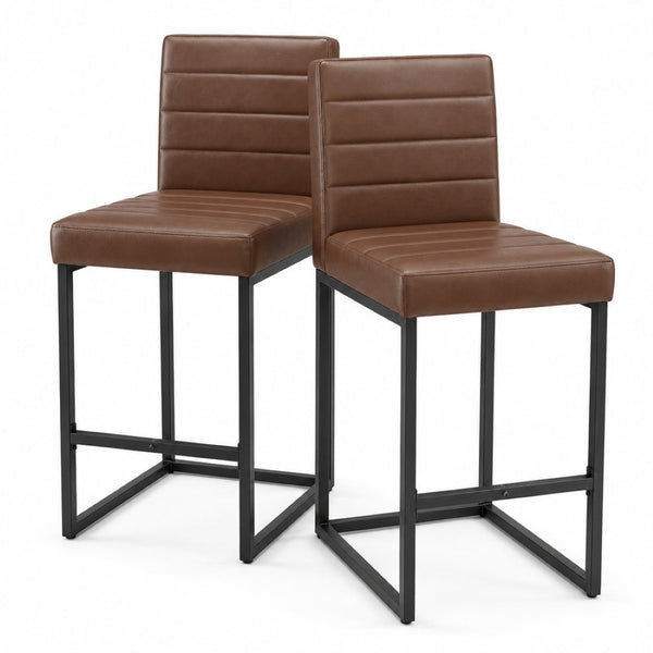 English Elm 25.6 Inch Counter Height Barstools Set of 2 PU Upholstered Metal Frame Kitchen Seating Black Brown W2920P462103