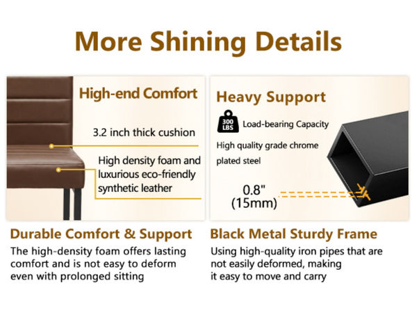 English Elm 25.6 Inch Counter Height Barstools Set of 2 PU Upholstered Metal Frame Kitchen Seating Black Brown W2920P462103
