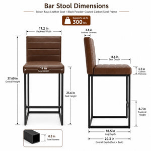 English Elm 25.6 Inch Counter Height Barstools Set of 2 PU Upholstered Metal Frame Kitchen Seating Black Brown W2920P462103