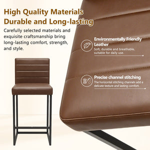 English Elm 25.6 Inch Counter Height Barstools Set of 2 PU Upholstered Metal Frame Kitchen Seating Black Brown W2920P462103