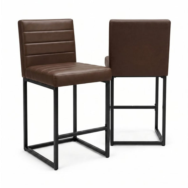 English Elm 25.6 Inch Counter Height Barstools Set of 2 PU Upholstered Metal Frame Kitchen Seating Black Brown W2920P462103