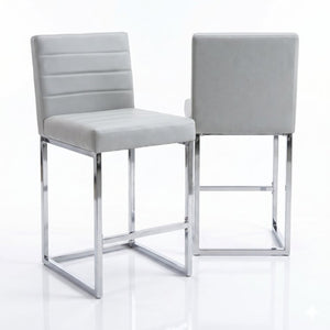 English Elm 25.6 Inch Counter Height Barstools Set of 2 PU Upholstered Metal Frame Kitchen Seating Grey+Silver W2920P462104