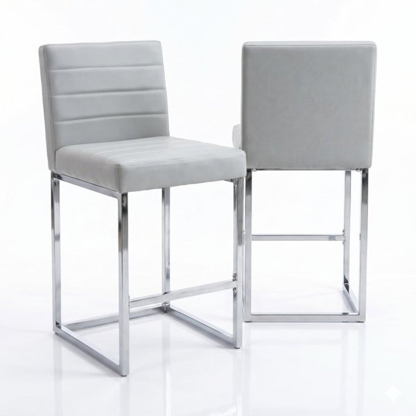 English Elm 25.6 Inch Counter Height Barstools Set of 2 PU Upholstered Metal Frame Kitchen Seating Grey+Silver W2920P462104