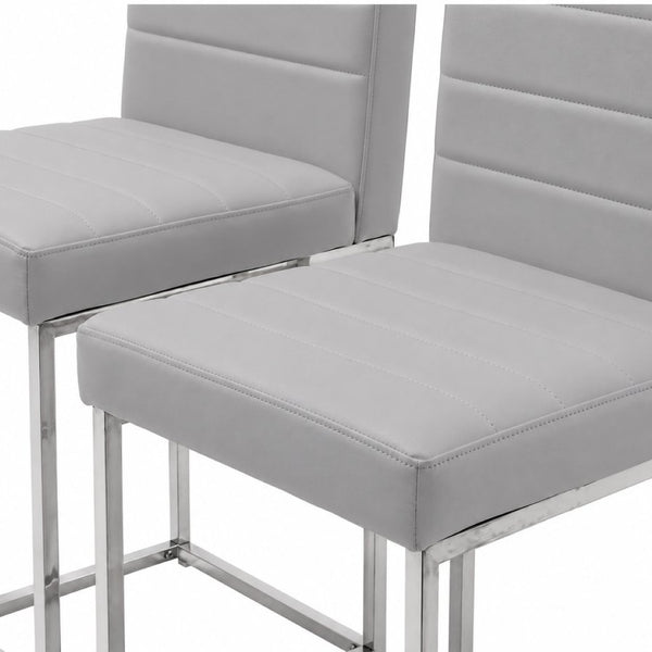 English Elm 25.6 Inch Counter Height Barstools Set of 2 PU Upholstered Metal Frame Kitchen Seating Grey+Silver W2920P462104