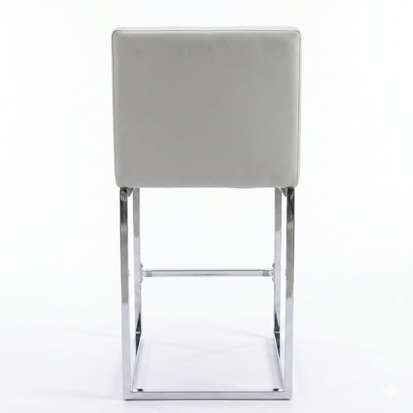 English Elm 25.6 Inch Counter Height Barstools Set of 2 PU Upholstered Metal Frame Kitchen Seating Grey+Silver W2920P462104