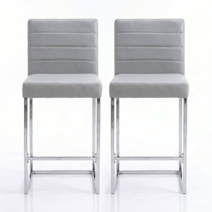 English Elm 25.6 Inch Counter Height Barstools Set of 2 PU Upholstered Metal Frame Kitchen Seating Grey+Silver W2920P462104