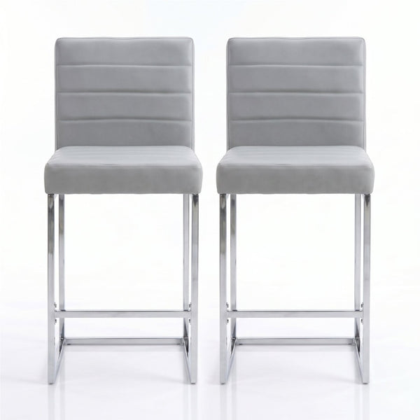 English Elm 25.6 Inch Counter Height Barstools Set of 2 PU Upholstered Metal Frame Kitchen Seating Grey+Silver W2920P462104