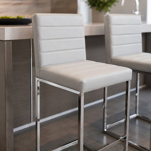 English Elm 25.6 Inch Counter Height Barstools Set of 2 PU Upholstered Metal Frame Kitchen Seating Grey+Silver W2920P462104