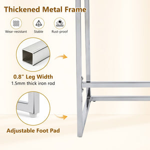 English Elm 25.6 Inch Counter Height Barstools Set of 2 PU Upholstered Metal Frame Kitchen Seating Grey+Silver W2920P462104
