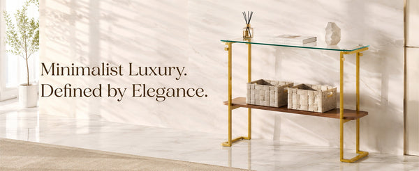 English Elm Glass and Walnut Two-tier Console Table Mid-century Gold Steel Frame Foyer Accent W2920P469320
