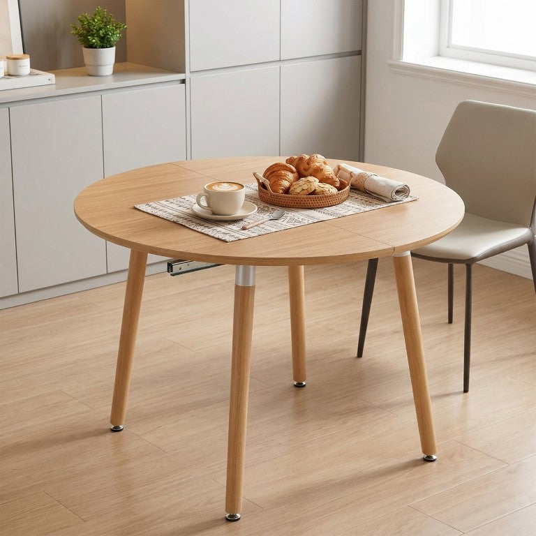 English Elm 3-In-1 Extendable Round Oval Dining Table Seats up to 8 with Silent Rail System W2920P477793