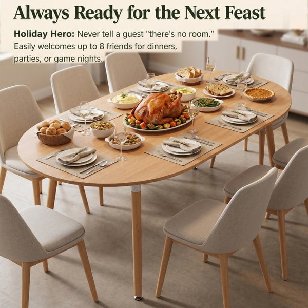 English Elm 3-In-1 Extendable Round Oval Dining Table Seats up to 8 with Silent Rail System W2920P477793