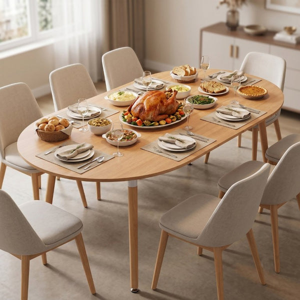 English Elm 3-In-1 Extendable Round Oval Dining Table Seats up to 8 with Silent Rail System W2920P477793