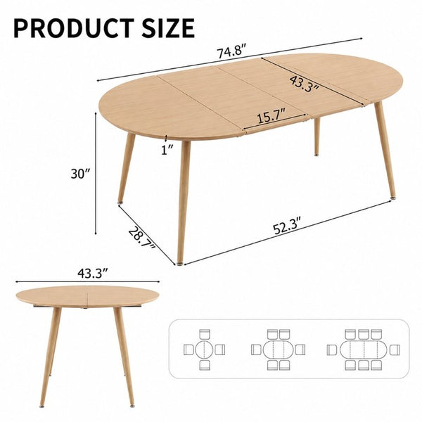 English Elm 3-In-1 Extendable Round Oval Dining Table Seats up to 8 with Silent Rail System W2920P477793