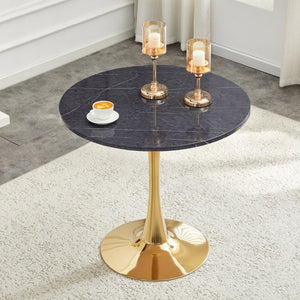 English Elm Round Faux Marble Tulip Dining Table Mid Century Pedestal Base Seats Four Compact W2920P480516