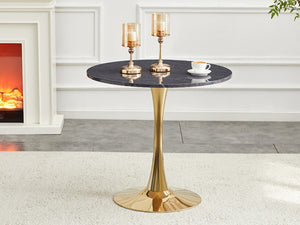 English Elm Round Faux Marble Tulip Dining Table Mid Century Pedestal Base Seats Four Compact W2920P480516