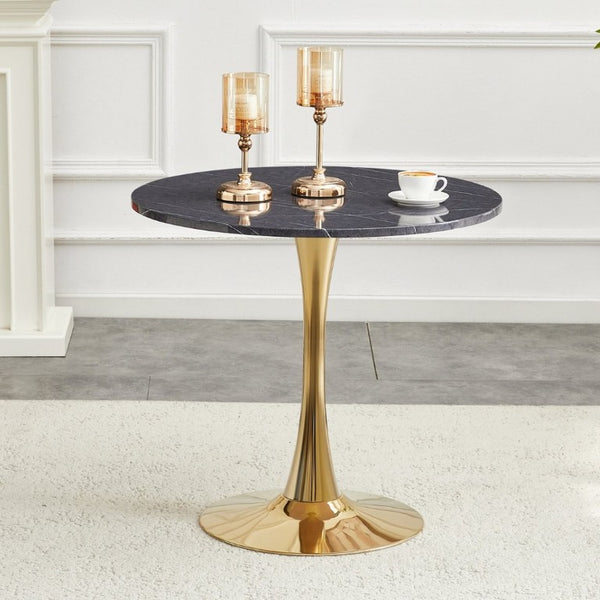 English Elm Round Faux Marble Tulip Dining Table Mid Century Pedestal Base Seats Four Compact W2920P480516