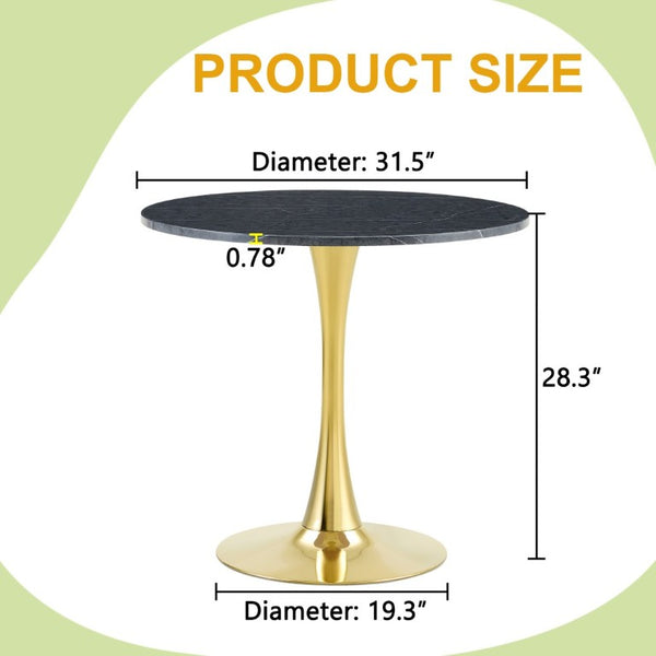 English Elm Round Faux Marble Tulip Dining Table Mid Century Pedestal Base Seats Four Compact W2920P480516