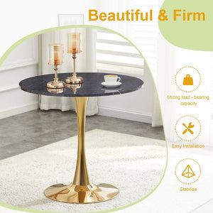 English Elm Round Faux Marble Tulip Dining Table Mid Century Pedestal Base Seats Four Compact W2920P480516