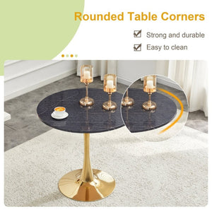 English Elm Round Faux Marble Tulip Dining Table Mid Century Pedestal Base Seats Four Compact W2920P480516