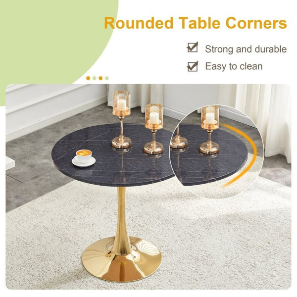 English Elm Round Faux Marble Tulip Dining Table Mid Century Pedestal Base Seats Four Compact W2920P480516