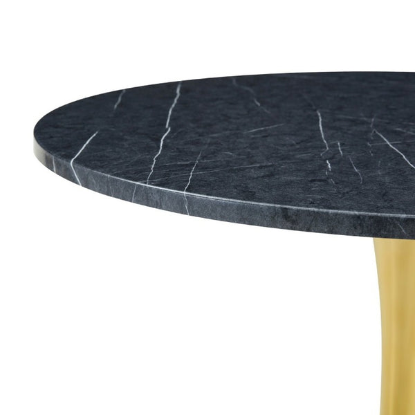English Elm Round Faux Marble Tulip Dining Table Mid Century Pedestal Base Seats Four Compact W2920P480516