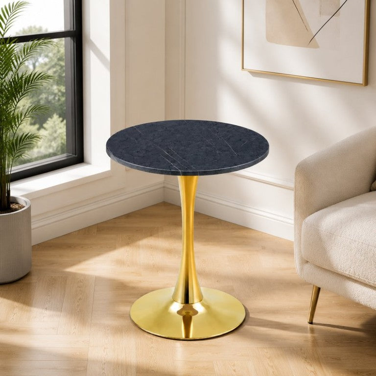 English Elm Round Tulip Pedestal Dining Table Faux Marble Top Mid Century Modern Compact Bistro W2920P480517