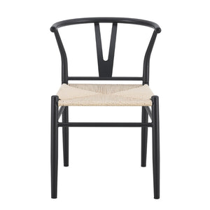 English Elm Wesborn Iron Dining Chair Set of 2 with Woven Rope Seat and Y Back Wishbone Frame W2920P483791