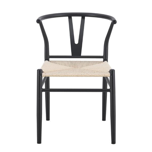 English Elm Wesborn Iron Dining Chair Set of 2 with Woven Rope Seat and Y Back Wishbone Frame W2920P483791