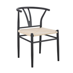 English Elm Wesborn Iron Dining Chair Set of 2 with Woven Rope Seat and Y Back Wishbone Frame W2920P483791