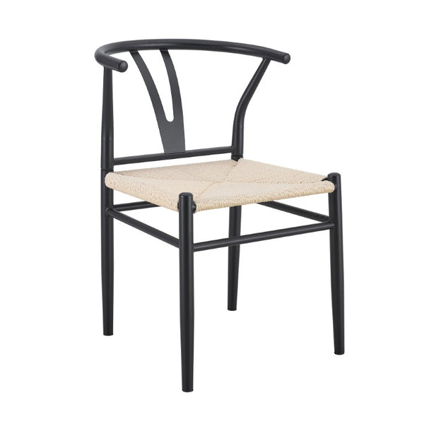 English Elm Wesborn Iron Dining Chair Set of 2 with Woven Rope Seat and Y Back Wishbone Frame W2920P483791