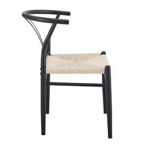 English Elm Wesborn Iron Dining Chair Set of 2 with Woven Rope Seat and Y Back Wishbone Frame W2920P483791