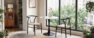 English Elm Wesborn Iron Dining Chair Set of 2 with Woven Rope Seat and Y Back Wishbone Frame W2920P483791