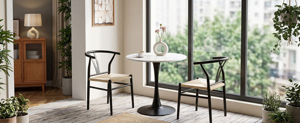 English Elm Wesborn Iron Dining Chair Set of 2 with Woven Rope Seat and Y Back Wishbone Frame W2920P483791