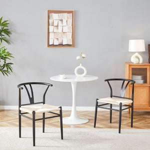 English Elm Wesborn Iron Dining Chair Set of 2 with Woven Rope Seat and Y Back Wishbone Frame W2920P483791
