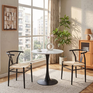 English Elm Wesborn Iron Dining Chair Set of 2 with Woven Rope Seat and Y Back Wishbone Frame W2920P483791