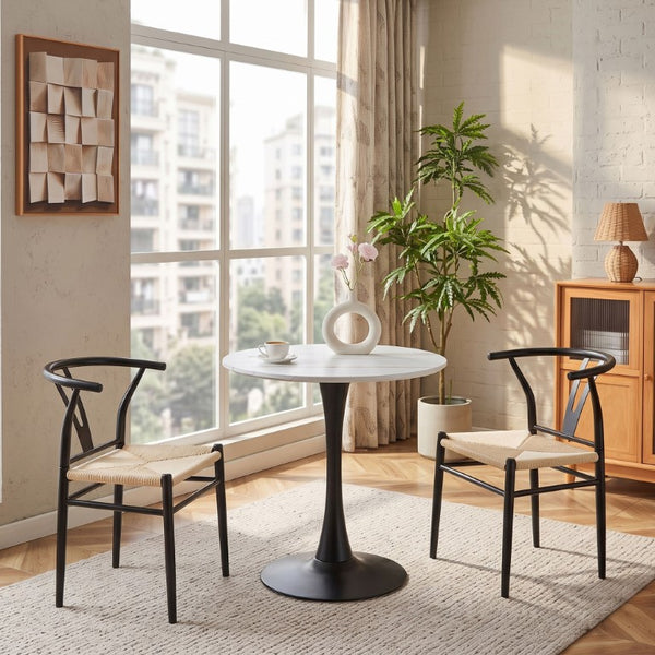 English Elm Wesborn Iron Dining Chair Set of 2 with Woven Rope Seat and Y Back Wishbone Frame W2920P483791