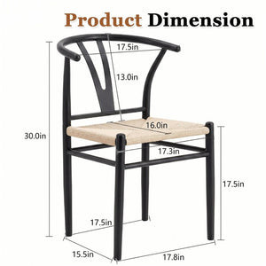 English Elm Wesborn Iron Dining Chair Set of 2 with Woven Rope Seat and Y Back Wishbone Frame W2920P483791